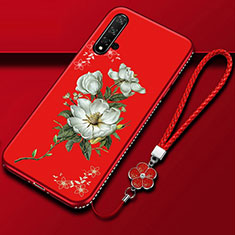 Coque Silicone Fleurs Souple Couleur Unie Etui Housse pour Huawei Nova 5 Rouge