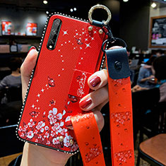 Coque Silicone Fleurs Souple Couleur Unie Etui Housse pour Huawei P smart S Rouge