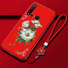 Coque Silicone Fleurs Souple Couleur Unie Etui Housse pour Huawei P20 Lite (2019) Rouge