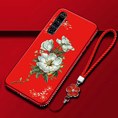 Coque Silicone Fleurs Souple Couleur Unie Etui Housse pour Realme X50 Pro 5G Rouge