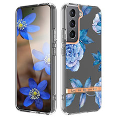 Coque Silicone Fleurs Souple Couleur Unie Etui Housse pour Samsung Galaxy S21 5G Bleu