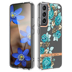 Coque Silicone Fleurs Souple Couleur Unie Etui Housse pour Samsung Galaxy S21 5G Cyan
