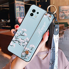 Coque Silicone Fleurs Souple Couleur Unie Etui Housse pour Xiaomi Mi 11 5G Bleu Clair