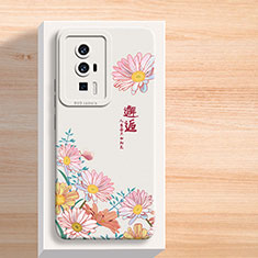 Coque Silicone Fleurs Souple Couleur Unie Etui Housse pour Xiaomi Poco F5 Pro 5G Blanc