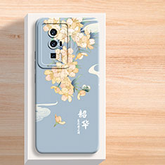 Coque Silicone Fleurs Souple Couleur Unie Etui Housse pour Xiaomi Poco F5 Pro 5G Bleu