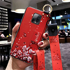 Coque Silicone Fleurs Souple Couleur Unie Etui Housse pour Xiaomi Redmi 10X Pro 5G Rouge
