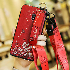Coque Silicone Fleurs Souple Couleur Unie Etui Housse pour Xiaomi Redmi 8A Rouge