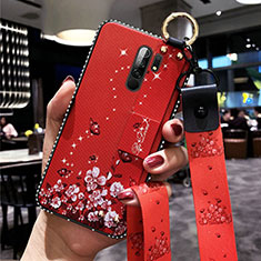 Coque Silicone Fleurs Souple Couleur Unie Etui Housse pour Xiaomi Redmi 9 Prime India Rouge