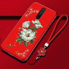 Coque Silicone Fleurs Souple Couleur Unie Etui Housse pour Xiaomi Redmi K30 4G Rouge