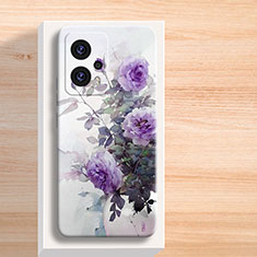 Coque Silicone Fleurs Souple Couleur Unie Etui Housse pour Xiaomi Redmi Note 11T Pro 5G Violet