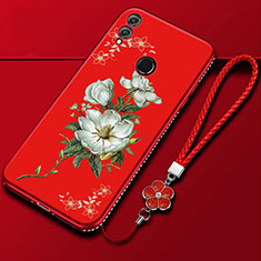 Coque Silicone Fleurs Souple Couleur Unie Etui Housse S01 pour Huawei Honor 10 Lite Rouge