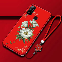 Coque Silicone Fleurs Souple Couleur Unie Etui Housse S01 pour Huawei Honor Play4T Rouge