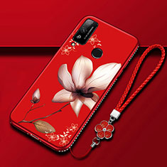 Coque Silicone Fleurs Souple Couleur Unie Etui Housse S01 pour Huawei Honor Play4T Vin Rouge