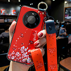 Coque Silicone Fleurs Souple Couleur Unie Etui Housse S01 pour Huawei Mate 40 Pro+ Plus Rouge