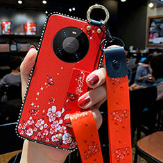 Coque Silicone Fleurs Souple Couleur Unie Etui Housse S01 pour Huawei Mate 40E Pro 4G Rouge