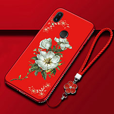 Coque Silicone Fleurs Souple Couleur Unie Etui Housse S01 pour Huawei P Smart Z Rouge