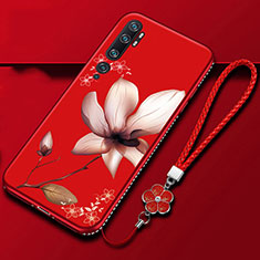 Coque Silicone Fleurs Souple Couleur Unie Etui Housse S01 pour Xiaomi Mi Note 10 Pro Vin Rouge