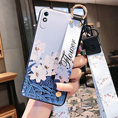 Coque Silicone Fleurs Souple Couleur Unie Etui Housse S01 pour Xiaomi Redmi 9A Bleu