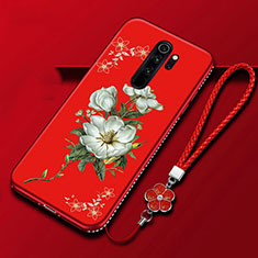 Coque Silicone Fleurs Souple Couleur Unie Etui Housse S01 pour Xiaomi Redmi Note 8 Pro Rouge