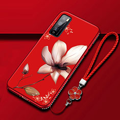 Coque Silicone Fleurs Souple Couleur Unie Etui Housse S02 pour Huawei Enjoy 20 Pro 5G Vin Rouge