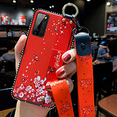 Coque Silicone Fleurs Souple Couleur Unie Etui Housse S02 pour Huawei Honor 30 Lite 5G Rouge