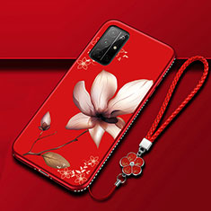 Coque Silicone Fleurs Souple Couleur Unie Etui Housse S02 pour Huawei Honor 30S Vin Rouge