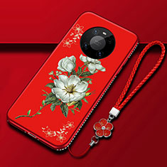 Coque Silicone Fleurs Souple Couleur Unie Etui Housse S02 pour Huawei Mate 40 Pro Rouge