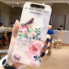Coque Silicone Fleurs Souple Couleur Unie Etui Housse S02 pour Samsung Galaxy A80 Or Rose