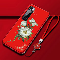 Coque Silicone Fleurs Souple Couleur Unie Etui Housse S03 pour Xiaomi Mi 10 Ultra Rouge