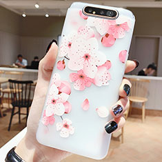 Coque Silicone Fleurs Souple Couleur Unie Etui Housse S04 pour Samsung Galaxy A80 Rose Rouge