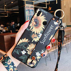 Coque Silicone Fleurs Souple Couleur Unie pour Huawei Honor V10 Lite Noir