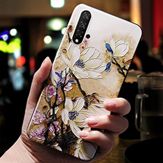 Coque Silicone Fleurs Souple Couleur Unie pour Huawei Nova 5T Marron