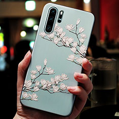 Coque Silicone Fleurs Souple Couleur Unie pour Huawei P30 Pro New Edition Cyan