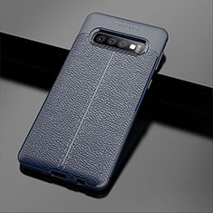 Coque Silicone Gel Motif Cuir Housse Etui A02 pour Samsung Galaxy S10 5G Bleu