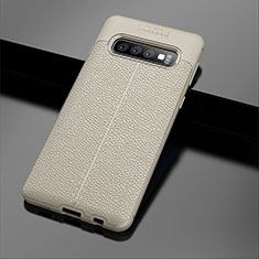 Coque Silicone Gel Motif Cuir Housse Etui A02 pour Samsung Galaxy S10 5G Gris