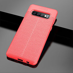 Coque Silicone Gel Motif Cuir Housse Etui A02 pour Samsung Galaxy S10 Rouge