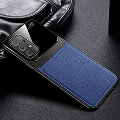 Coque Silicone Gel Motif Cuir Housse Etui avec Magnetique FL1 pour Samsung Galaxy A72 5G Bleu