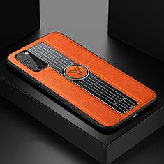 Coque Silicone Gel Motif Cuir Housse Etui avec Magnetique FL1 pour Samsung Galaxy S20 Orange