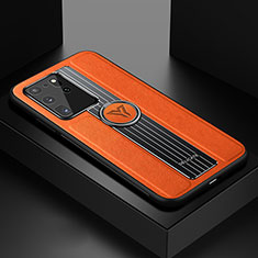 Coque Silicone Gel Motif Cuir Housse Etui avec Magnetique FL1 pour Samsung Galaxy S20 Ultra 5G Orange