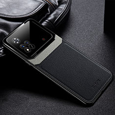 Coque Silicone Gel Motif Cuir Housse Etui avec Magnetique FL1 pour Xiaomi Poco M4 Pro 4G Noir