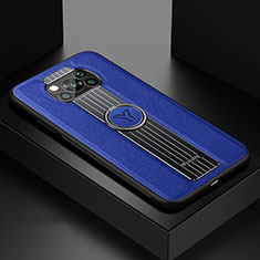 Coque Silicone Gel Motif Cuir Housse Etui avec Magnetique FL1 pour Xiaomi Poco X3 NFC Bleu