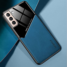 Coque Silicone Gel Motif Cuir Housse Etui avec Magnetique M01 pour Samsung Galaxy S21 5G Bleu