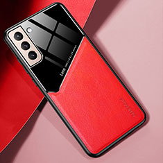 Coque Silicone Gel Motif Cuir Housse Etui avec Magnetique M01 pour Samsung Galaxy S21 FE 5G Rouge