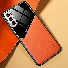 Coque Silicone Gel Motif Cuir Housse Etui avec Magnetique M01 pour Samsung Galaxy S22 5G Orange