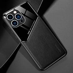 Coque Silicone Gel Motif Cuir Housse Etui avec Magnetique pour Apple iPhone 14 Pro Max Noir