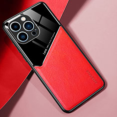 Coque Silicone Gel Motif Cuir Housse Etui avec Magnetique pour Apple iPhone 14 Pro Max Rouge