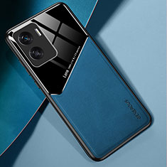Coque Silicone Gel Motif Cuir Housse Etui avec Magnetique pour Huawei Honor 90 Lite 5G Bleu
