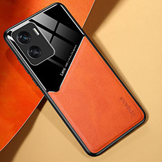 Coque Silicone Gel Motif Cuir Housse Etui avec Magnetique pour Huawei Honor 90 Lite 5G Orange