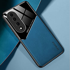 Coque Silicone Gel Motif Cuir Housse Etui avec Magnetique pour Huawei Honor 90 Pro 5G Bleu