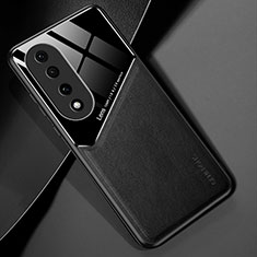 Coque Silicone Gel Motif Cuir Housse Etui avec Magnetique pour Huawei Honor 90 Pro 5G Noir